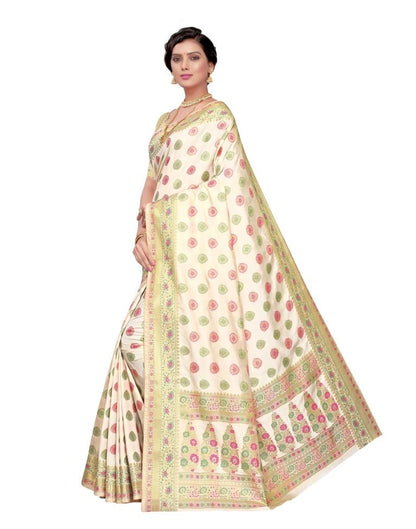 Ivory Coloured Poly Silk Jacquard Partywear saree | Leemboodi