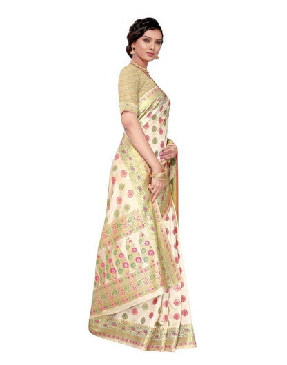 Ivory Coloured Poly Silk Jacquard Partywear saree | Leemboodi