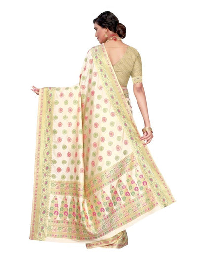 Ivory Coloured Poly Silk Jacquard Partywear saree | Leemboodi