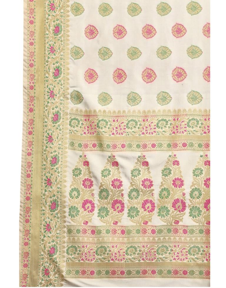 Ivory Coloured Poly Silk Jacquard Partywear saree | Leemboodi
