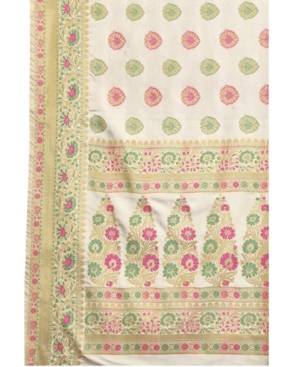 Ivory Coloured Poly Silk Jacquard Partywear saree | Leemboodi