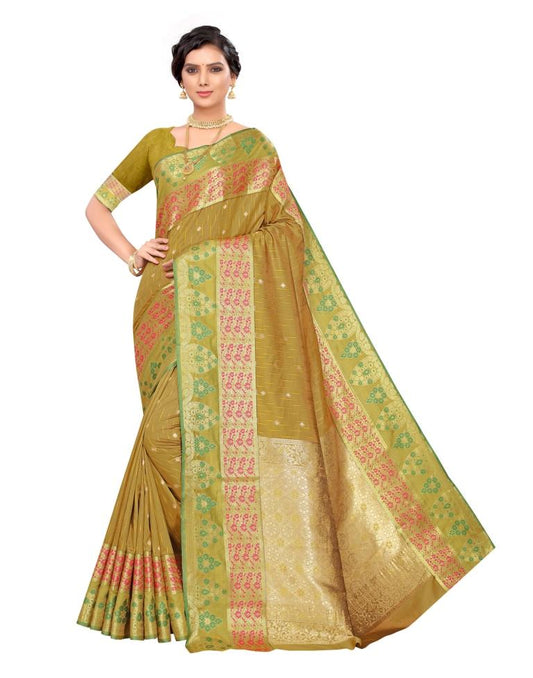 Mehndi Coloured Poly Silk Jacquard Partywear saree | Leemboodi