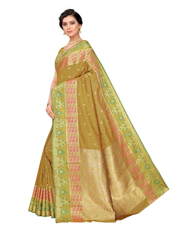 Mehndi Coloured Poly Silk Jacquard Partywear saree | Leemboodi
