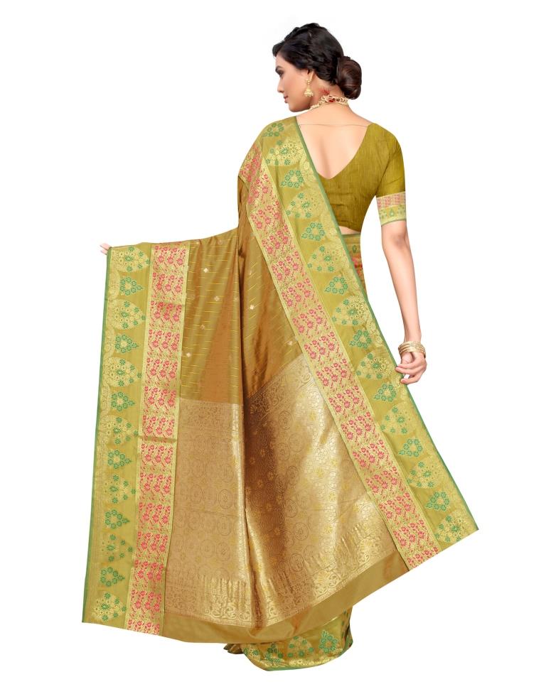 Mehndi Coloured Poly Silk Jacquard Partywear saree | Leemboodi