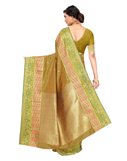 Mehndi Coloured Poly Silk Jacquard Partywear saree | Leemboodi
