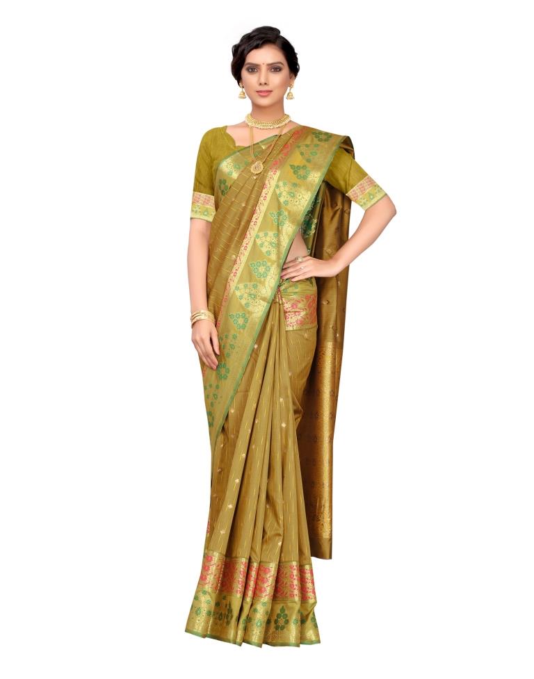Mehndi Coloured Poly Silk Jacquard Partywear saree | Leemboodi