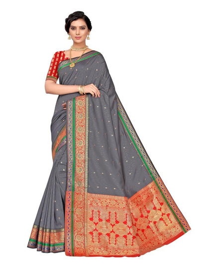 Grey Coloured Poly Silk Jacquard Partywear saree | Leemboodi