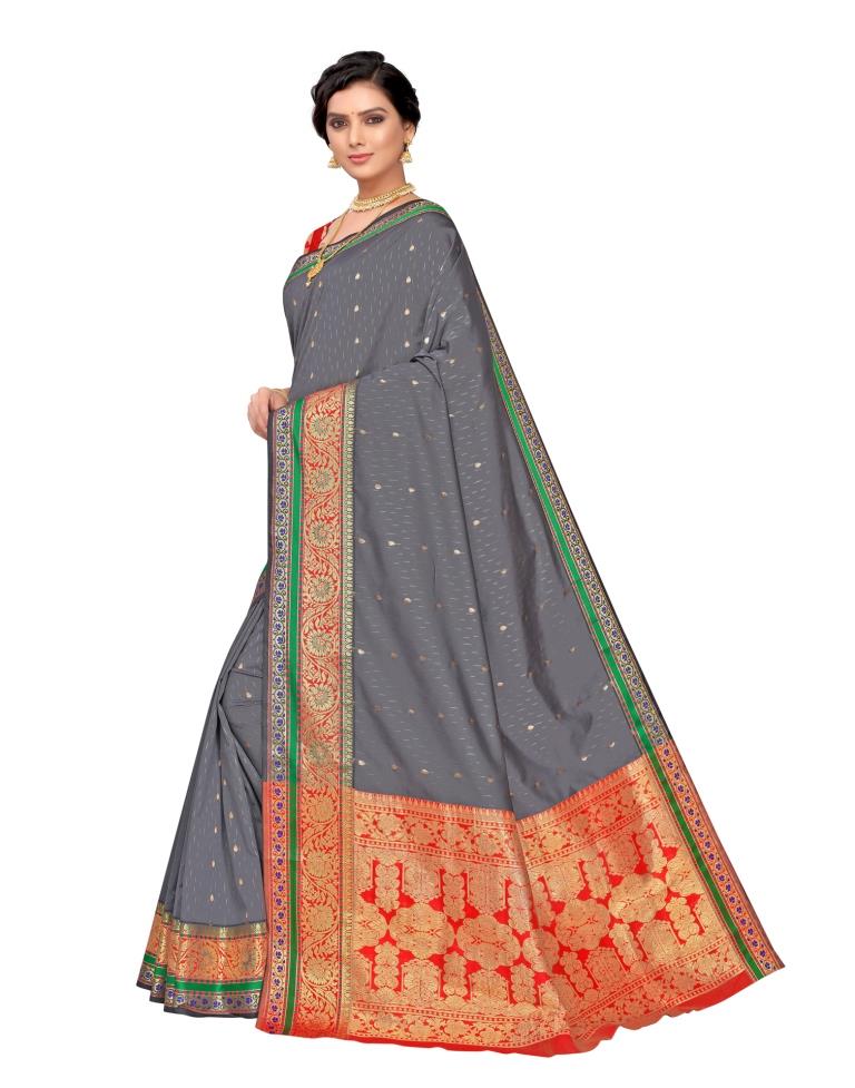 Grey Coloured Poly Silk Jacquard Partywear saree | Leemboodi