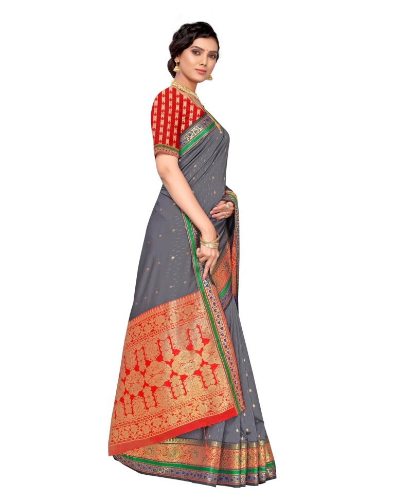 Grey Coloured Poly Silk Jacquard Partywear saree | Leemboodi