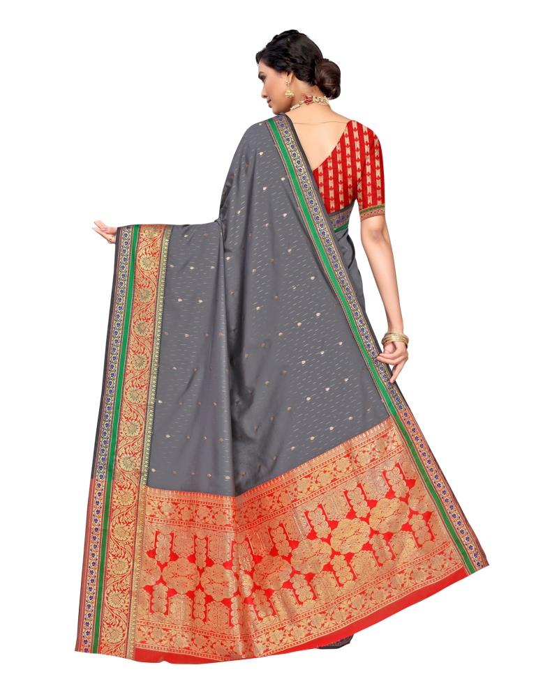 Grey Coloured Poly Silk Jacquard Partywear saree | Leemboodi