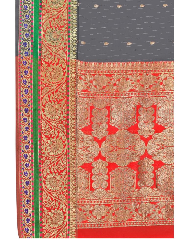 Grey Coloured Poly Silk Jacquard Partywear saree | Leemboodi