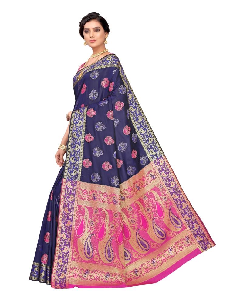 Navy Blue Coloured Poly Silk Jacquard Partywear saree | Leemboodi