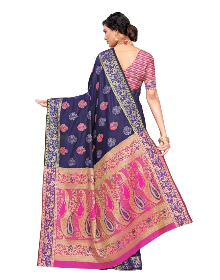 Navy Blue Coloured Poly Silk Jacquard Partywear saree | Leemboodi