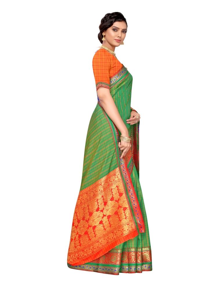 Green Coloured Poly Silk Jacquard Partywear saree | Leemboodi