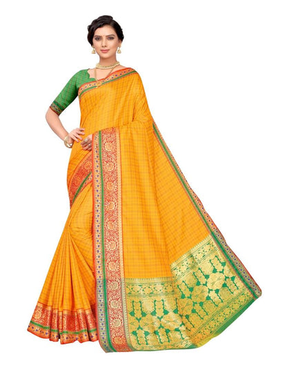 Yellow Coloured Poly Silk Jacquard Partywear saree | Leemboodi