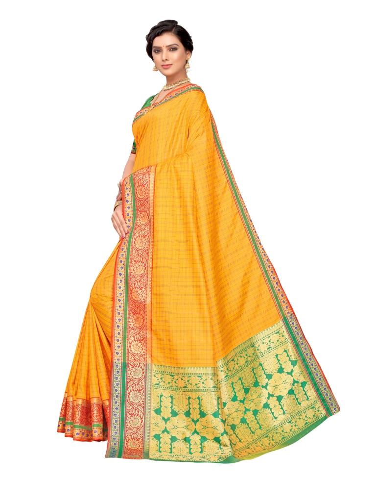 Yellow Coloured Poly Silk Jacquard Partywear saree | Leemboodi