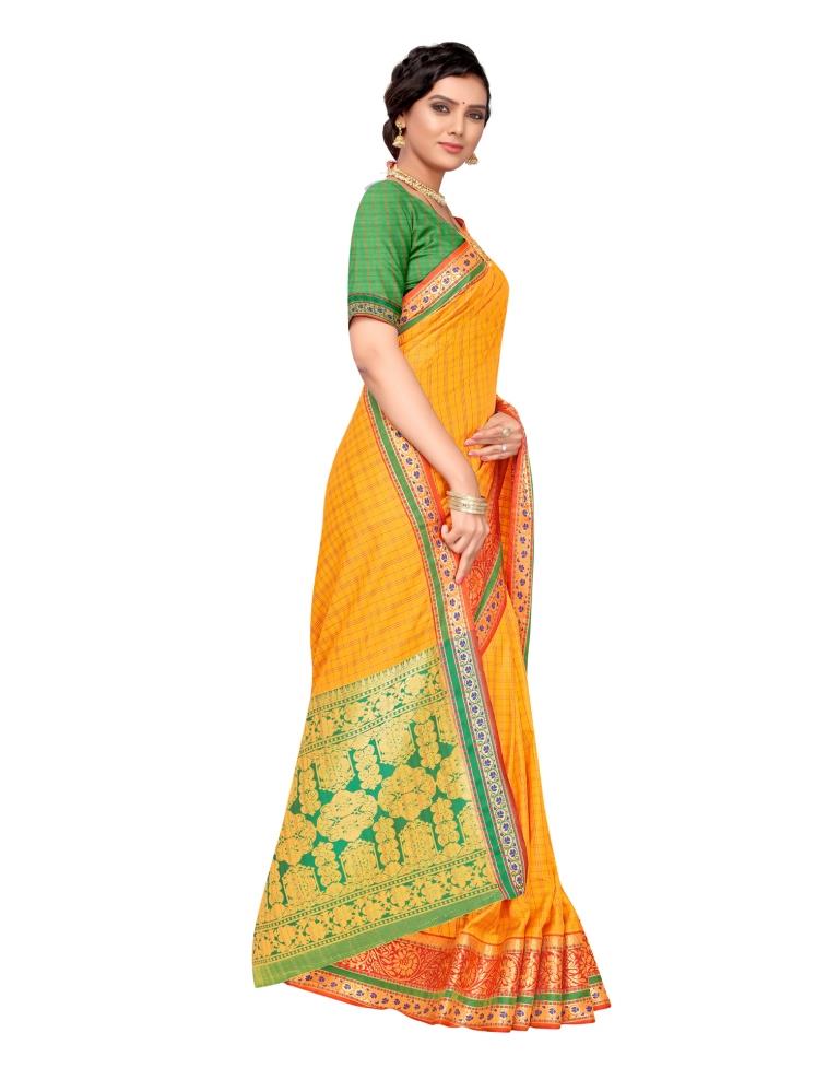 Yellow Coloured Poly Silk Jacquard Partywear saree | Leemboodi