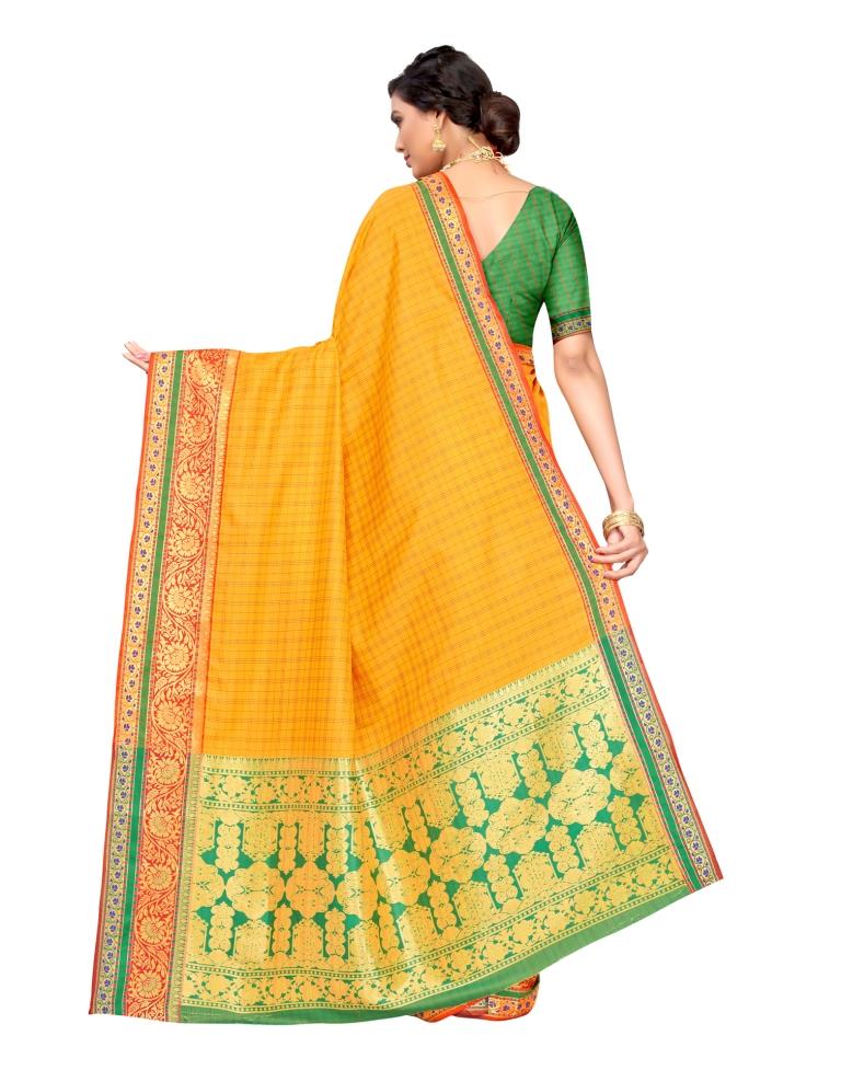 Yellow Coloured Poly Silk Jacquard Partywear saree | Leemboodi