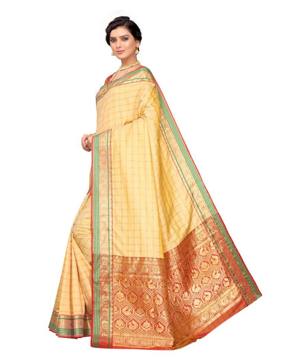Cream Coloured Poly Silk Jacquard Partywear saree | Leemboodi