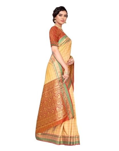 Cream Coloured Poly Silk Jacquard Partywear saree | Leemboodi