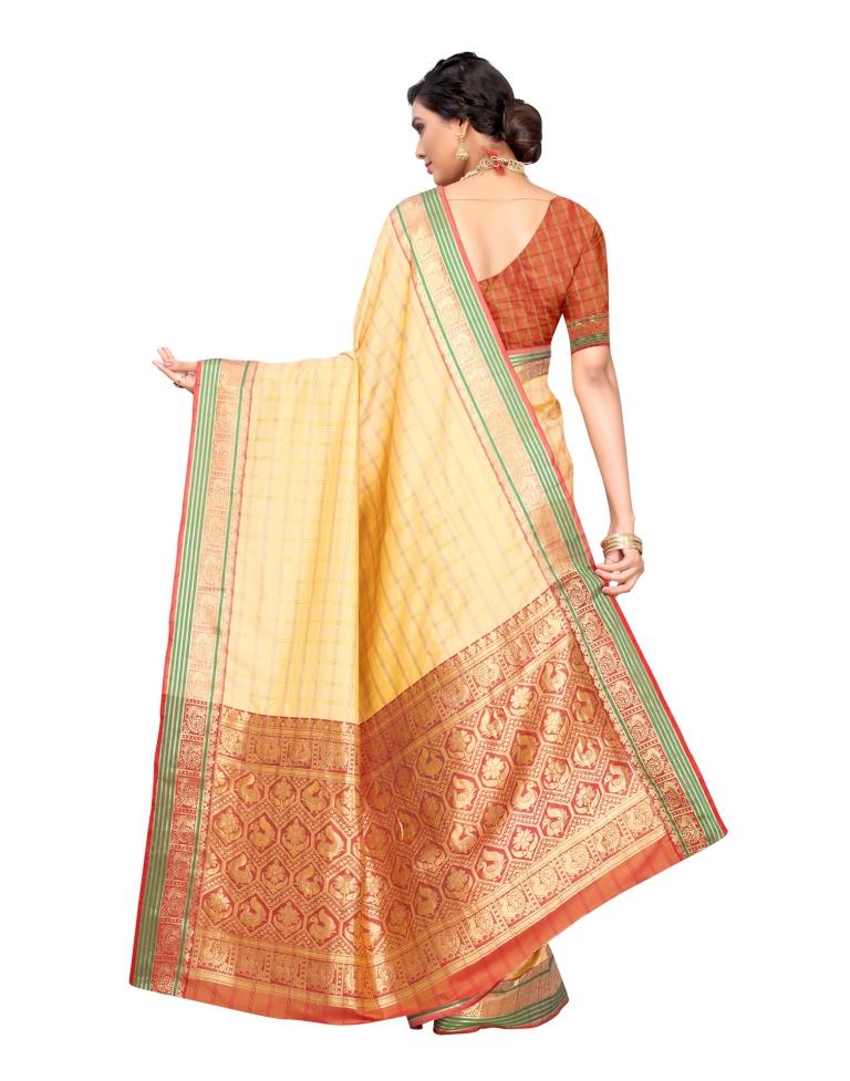 Cream Coloured Poly Silk Jacquard Partywear saree | Leemboodi