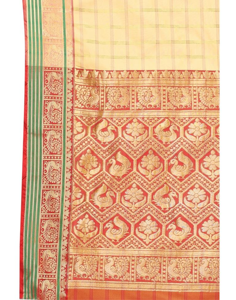 Cream Coloured Poly Silk Jacquard Partywear saree | Leemboodi