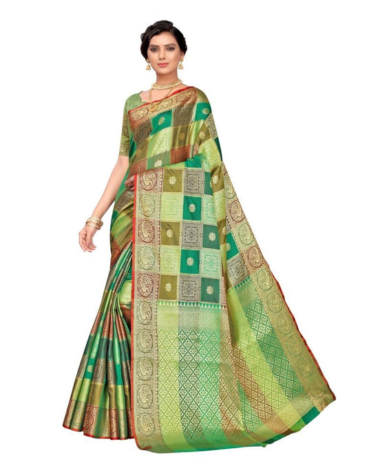 Multicolored Coloured Poly Silk Jacquard Partywear saree | Leemboodi
