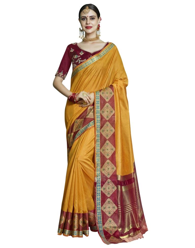 Mustard Yellow Coloured Chanderi Jacquard Partywear saree | Leemboodi