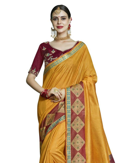 Mustard Yellow Coloured Chanderi Jacquard Partywear saree | Leemboodi