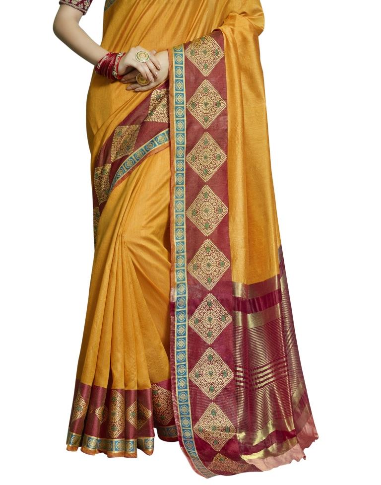 Mustard Yellow Coloured Chanderi Jacquard Partywear saree | Leemboodi