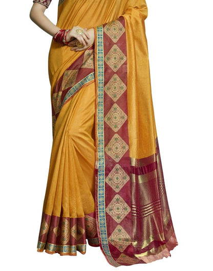 Mustard Yellow Coloured Chanderi Jacquard Partywear saree | Leemboodi