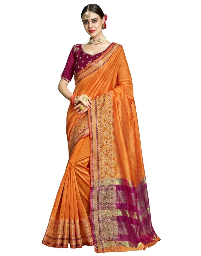 Orange Coloured Chanderi Jacquard Partywear saree | Leemboodi