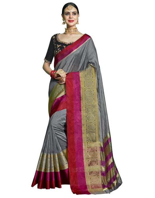 Grey Coloured Chanderi Jacquard Partywear saree | Leemboodi