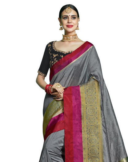 Grey Coloured Chanderi Jacquard Partywear saree | Leemboodi