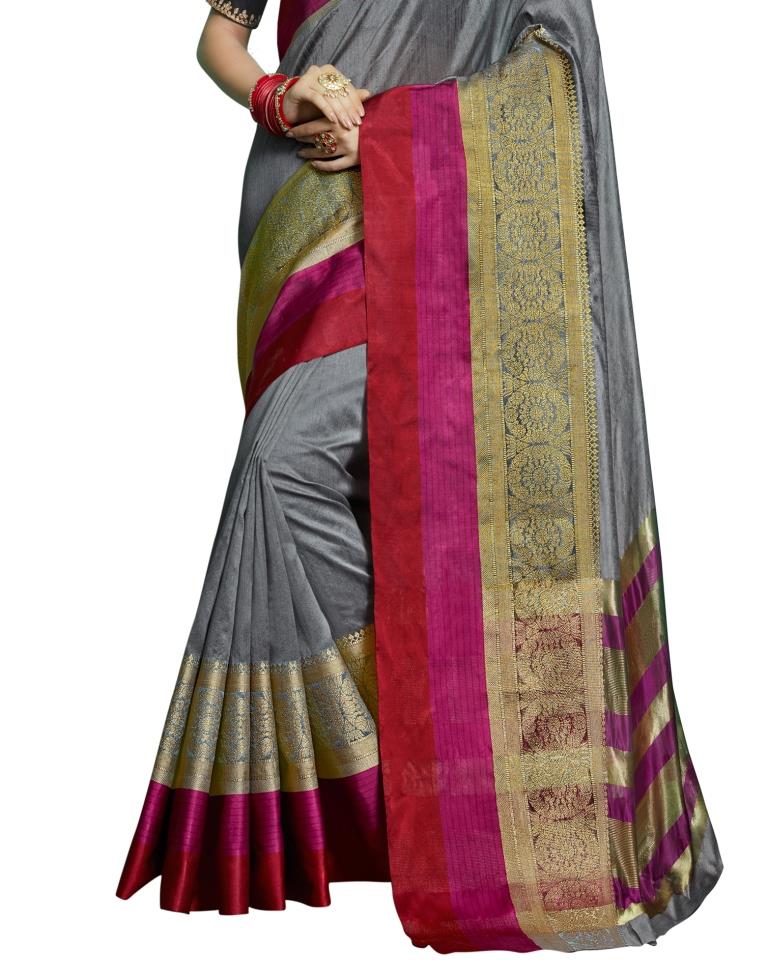 Grey Coloured Chanderi Jacquard Partywear saree | Leemboodi