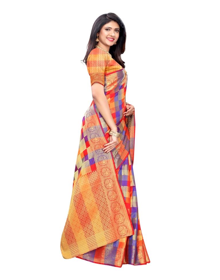 Red Coloured Poly Silk Jacquard Partywear saree | Leemboodi