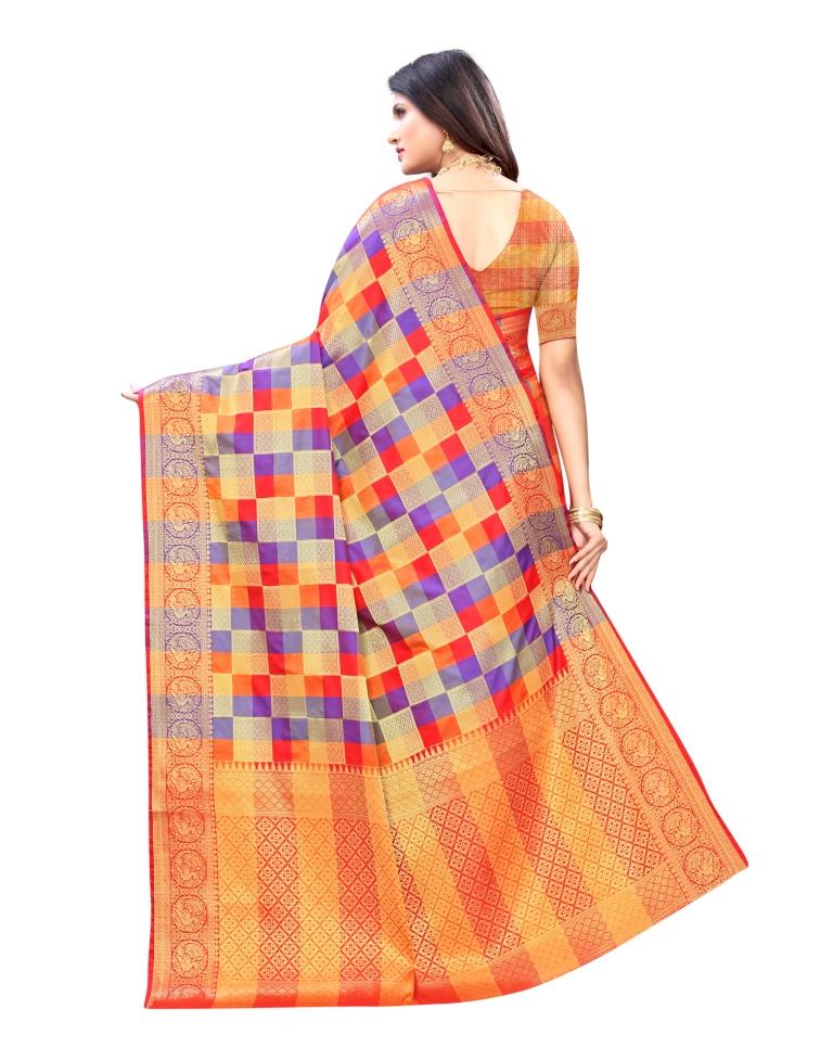 Red Coloured Poly Silk Jacquard Partywear saree | Leemboodi