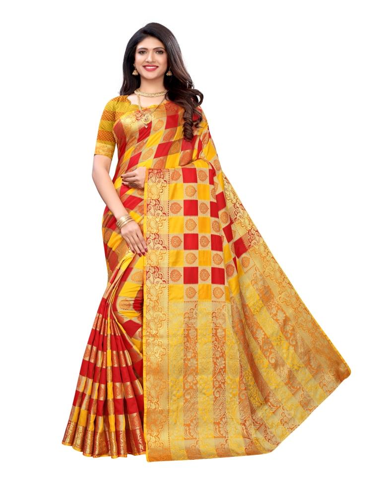 Yellow Coloured Poly Silk Jacquard Partywear saree | Sudathi