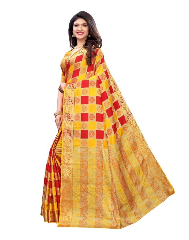 Yellow Coloured Poly Silk Jacquard Partywear saree | Sudathi