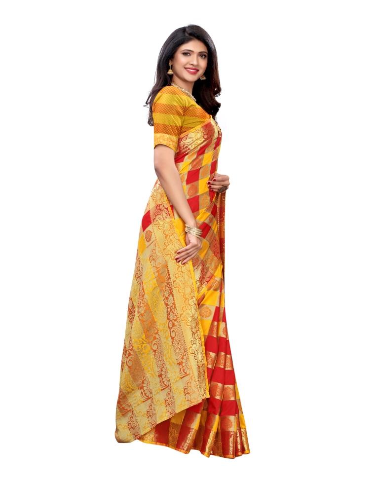 Yellow Coloured Poly Silk Jacquard Partywear saree | Sudathi