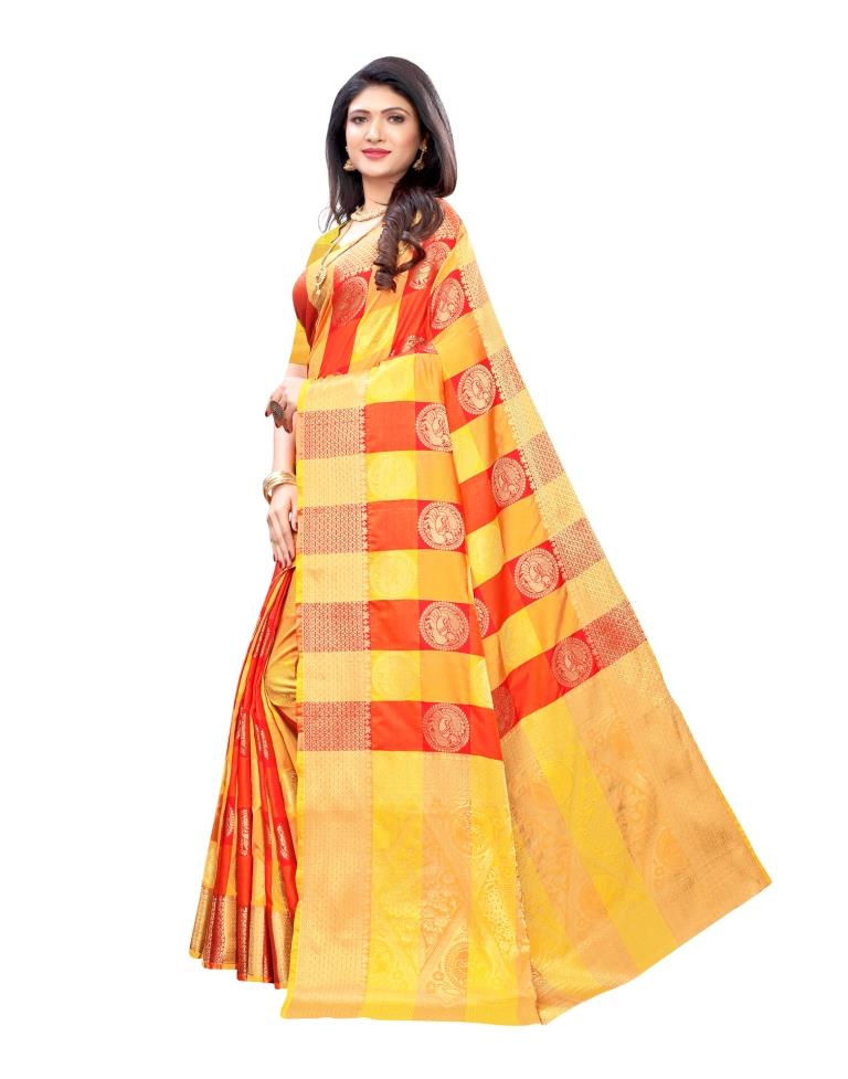 Yellow Coloured Poly Silk Jacquard Partywear saree | Sudathi