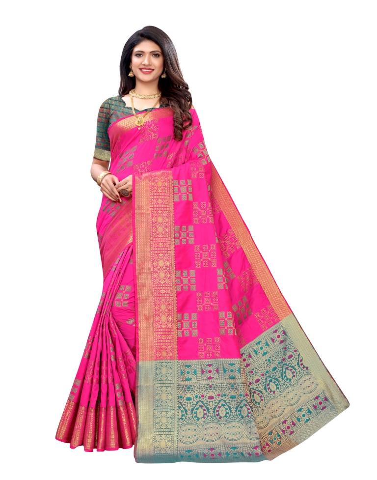 Pink Coloured Poly Silk Jacquard Partywear saree | Leemboodi