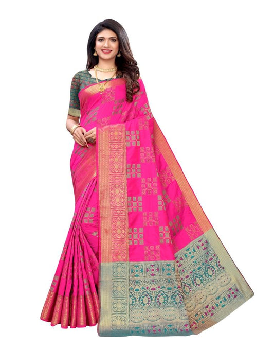 Pink Coloured Poly Silk Jacquard Partywear saree | Leemboodi