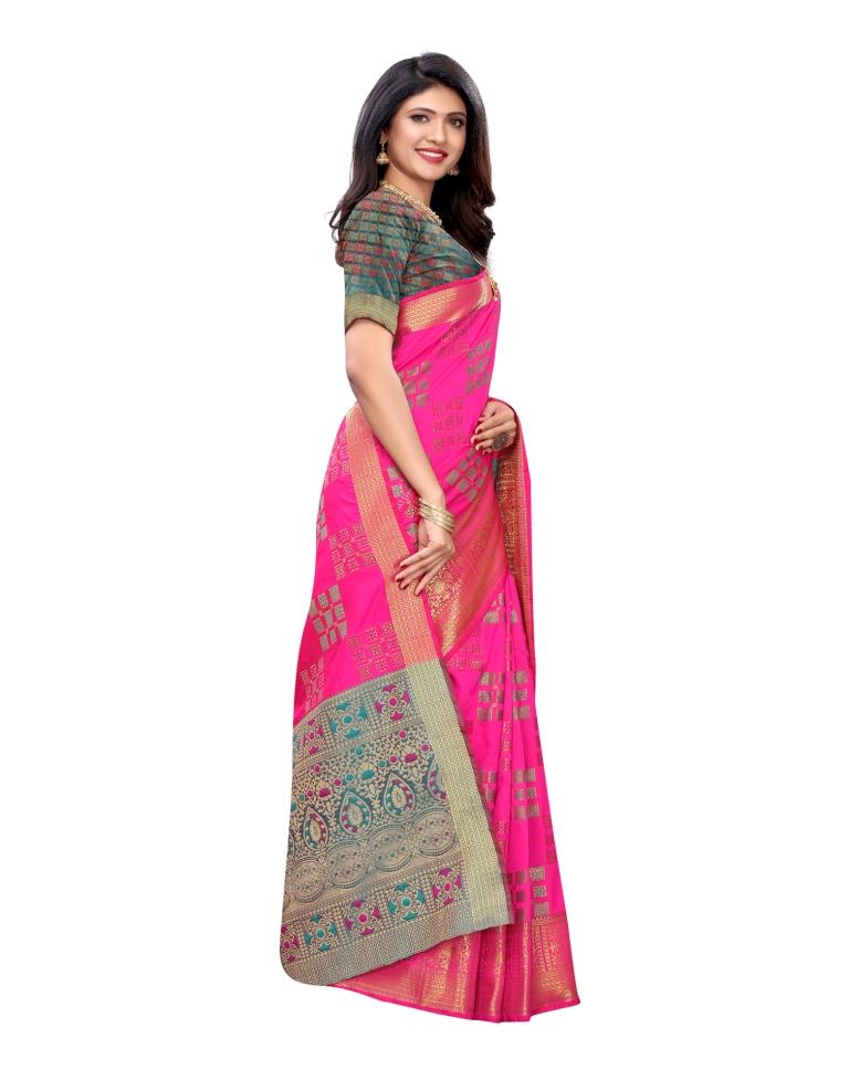 Pink Coloured Poly Silk Jacquard Partywear saree | Leemboodi