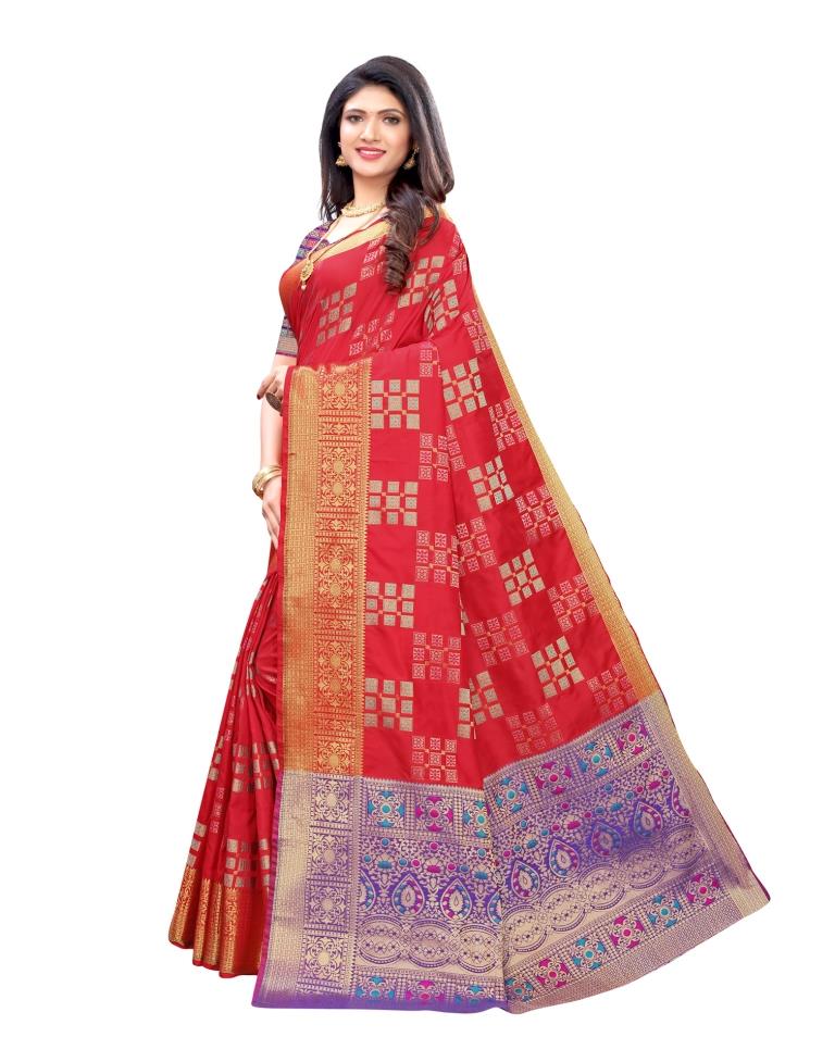 Red Coloured Poly Silk Jacquard Partywear saree | Leemboodi