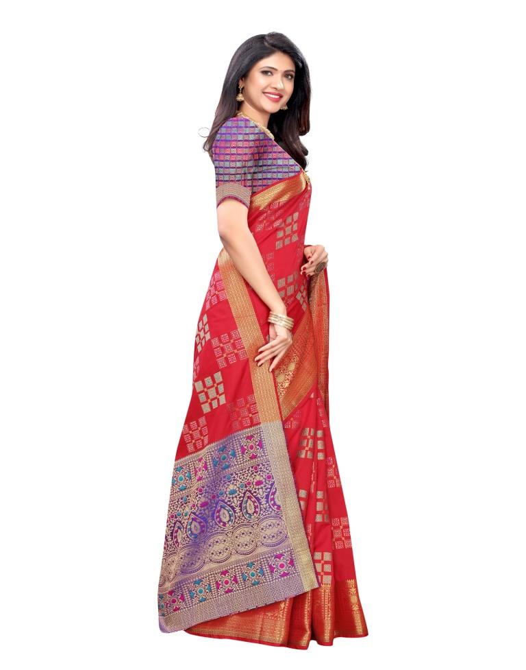 Red Coloured Poly Silk Jacquard Partywear saree | Leemboodi