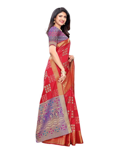 Red Coloured Poly Silk Jacquard Partywear saree | Leemboodi