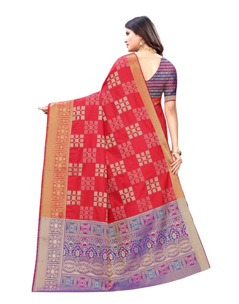 Red Coloured Poly Silk Jacquard Partywear saree | Leemboodi