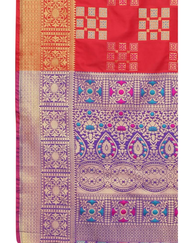 Red Coloured Poly Silk Jacquard Partywear saree | Leemboodi