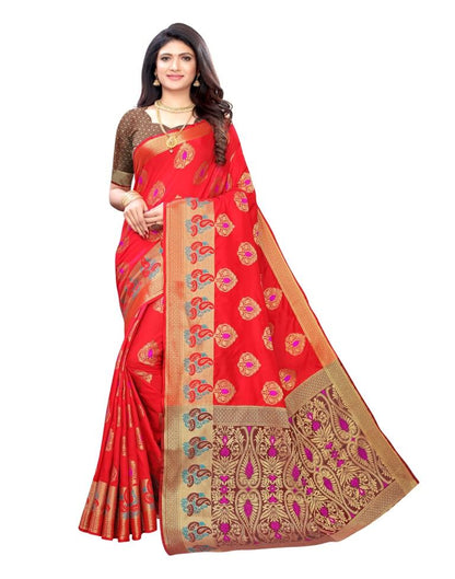 Red Coloured Poly Silk Jacquard Partywear saree | Leemboodi